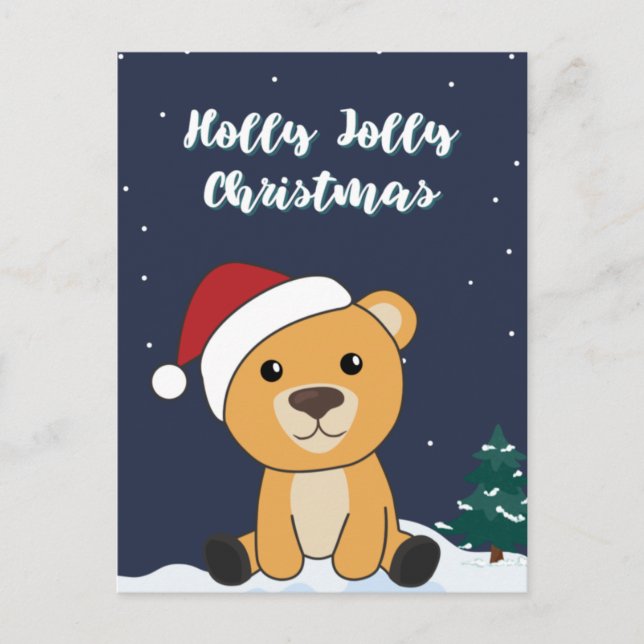 Colorful Bears Merry Christmas Winter Animals Bear Holiday Postcard (Front)