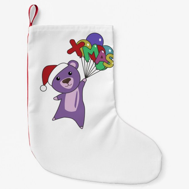 Colorful Bears Merry Christmas Winter Animals Bear Small Christmas Stocking (Front)