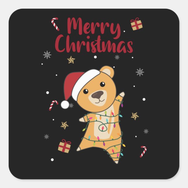 Colorful Bears Merry Christmas Winter Animals Bear Square Sticker (Front)