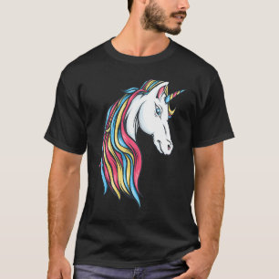 Colorful Beautiful Rainbow Unicorn Head Flowing Ma T-Shirt