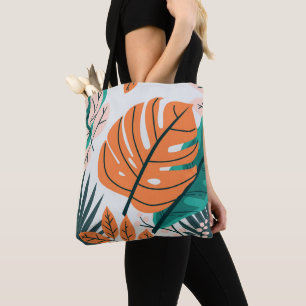 Colorful Big Tropical Leaves Botanical Art Tote Bag
