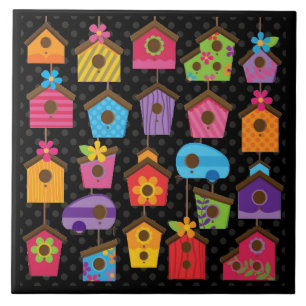 Colorful Bird Houses Design Tile