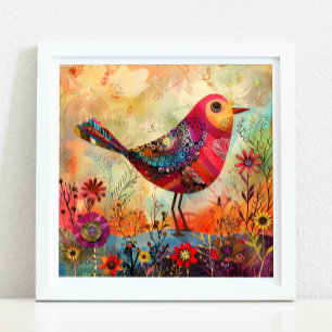 COLORFUL BIRD MIXED MEDIA POSTER