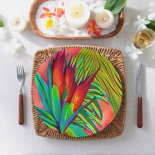 Colorful Bird of Paradise Flower Paper Plate