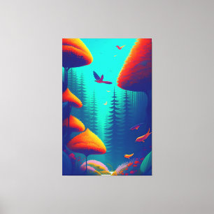 Colorful Birds Flying Over The Forest Canvas Print