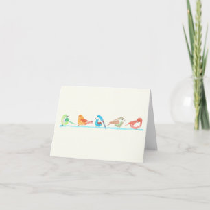 Colorful birds in a row card