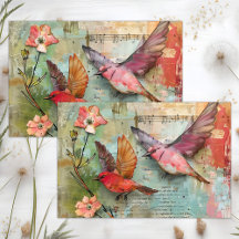 COLORFUL BIRDS MIXED MEDIA DECOUPAGE