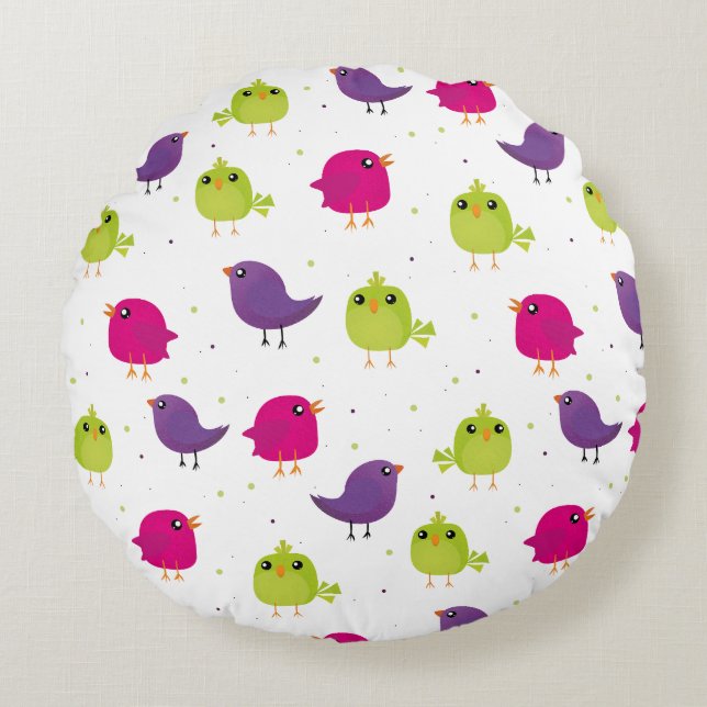 Colorful birds round cushion (Front)