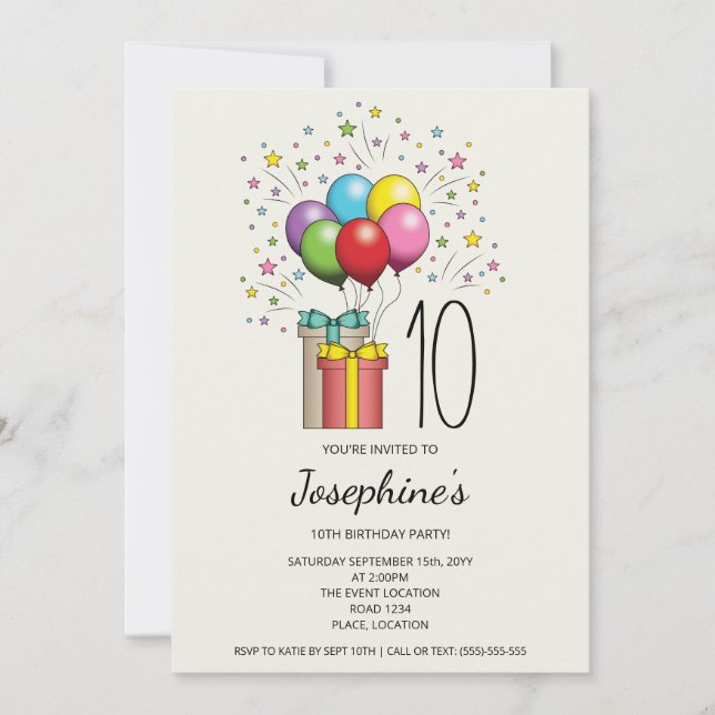 Colorful Birthday Balloons And Gifts With Any Age Invitation (Front)
