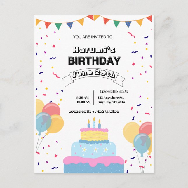 Colorful Birthday Party Invitation Postcard (Front)