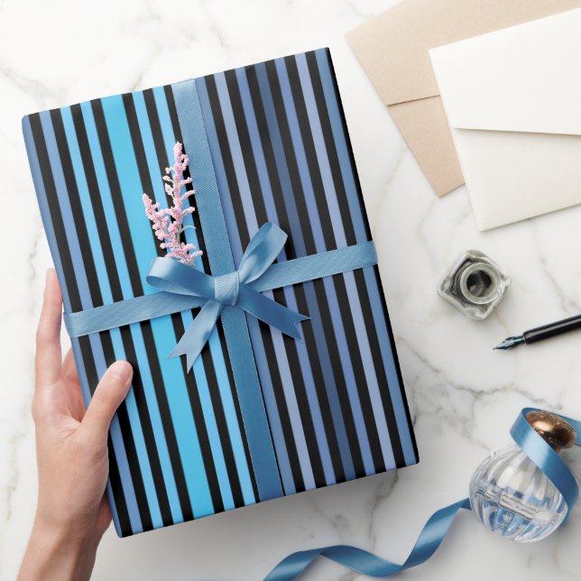 Colorful Black Blue Winter Spring Summer Stripes Wrapping Paper (Gifting)