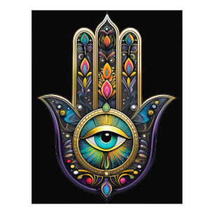 Colorful Black Gold Hamsa w/ Turquoise Third Eye Photo Print