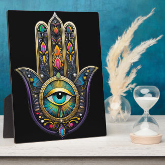 Colorful Black Gold Hamsa w/ Turquoise Third Eye Plaque