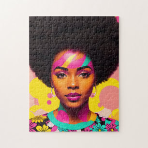 Colorful Black Woman Afro Pop Art Jigsaw Puzzle