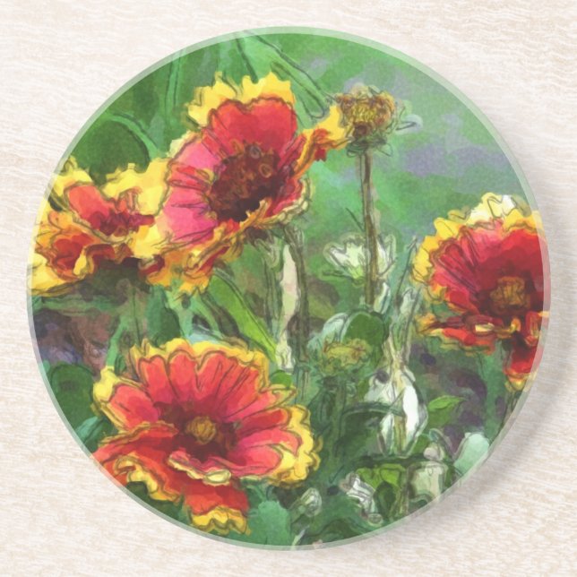 Colorful Blanket Flowers Photo Painting Coaster (Front)