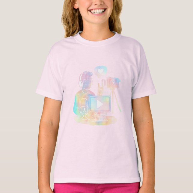 Colorful Blogging Kids Design – Microphone, Camera T-Shirt (Front)