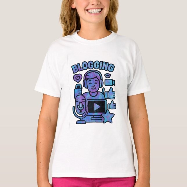 Colorful Blogging Kids Design – Microphone, Camera T-Shirt (Front)