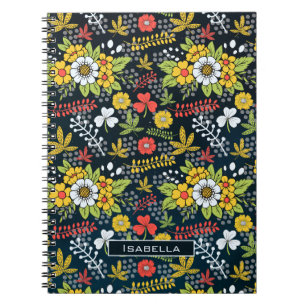 Colorful blossom floral pattern personalized name notebook