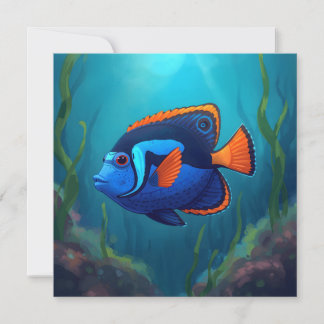 Colorful Blue Orange Tropical Fish and Coral Reef  Card