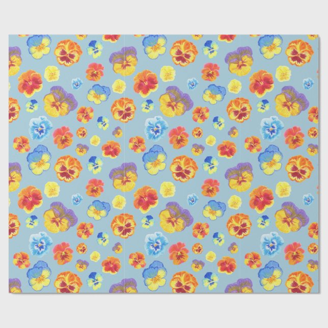 Colorful Blue Pansy Gift Wrapping Paper (Flat)