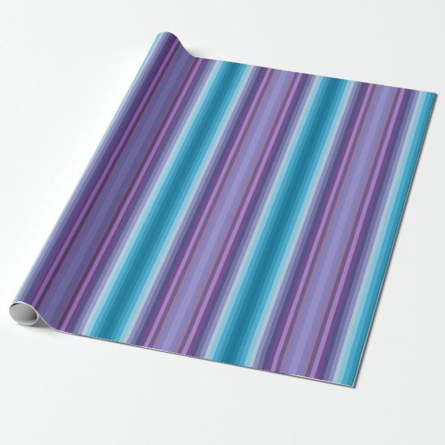 Colorful Blue Purple Fashion Show Inspired Stripes Wrapping Paper (Unrolled)
