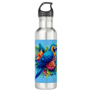 Colorful, blue tropical macaw  710 ml water bottle