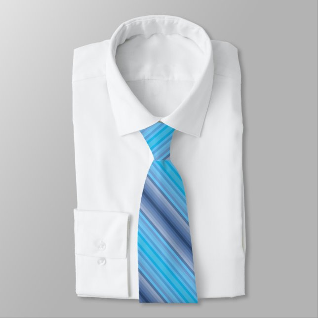 Colorful Blue Winter Spring Summer Diagonal Stripe Tie (Tied)