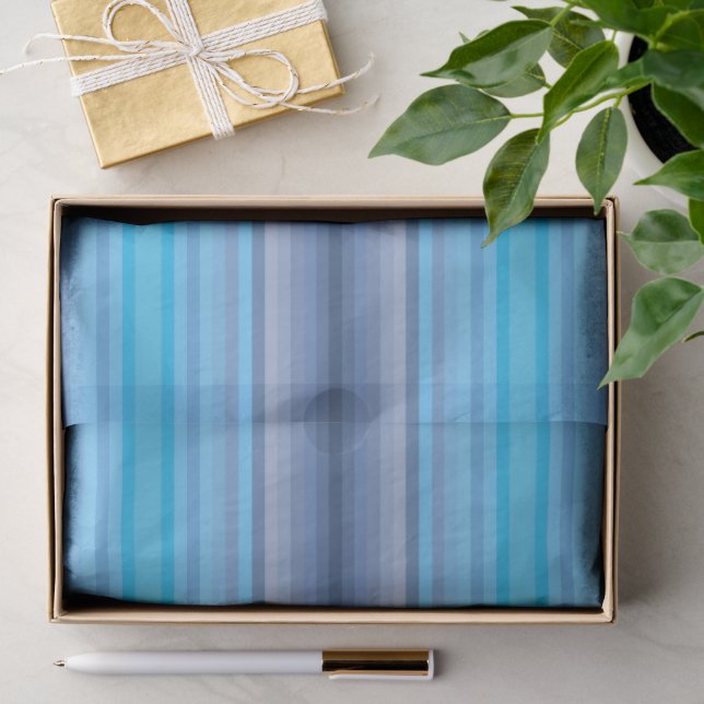 Colorful Blue Winter Spring Summer Stripes Pattern Tissue Paper (Gift)