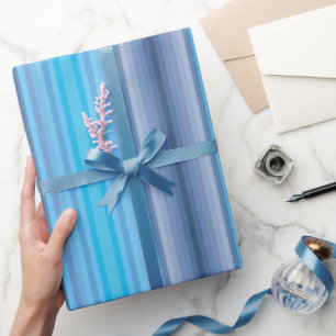 Colorful Blue Winter Spring Summer Stripes Pattern Wrapping Paper