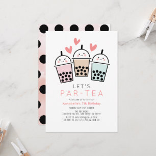 Colorful Boba Bubble Tea Party Girl Birthday Invitation