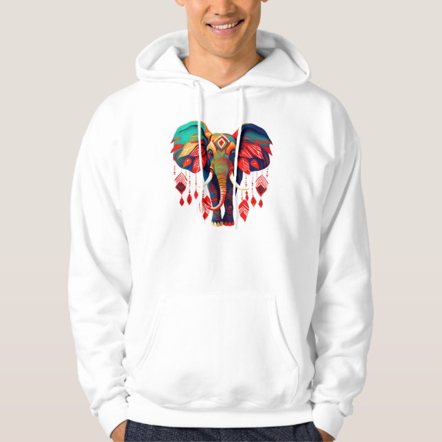 Colorful Bohemian Style Elephant Hoodie (Front)