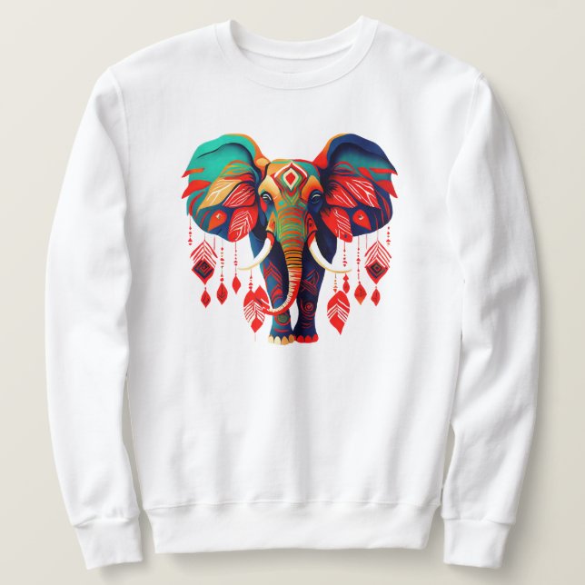 Colorful Bohemian Style Elephant Sweatshirt (Design Front)