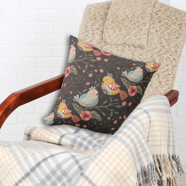 Colorful Boho Birds and Flowers Throw Pillow (Creator Uploaded)