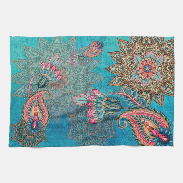 Colorful Boho, Paisley and Mandala Kitchen Towel (Horizontal)