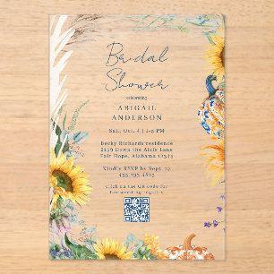 Colorful Boho Teal Pumpkin Fall Bridal Shower  Acrylic Invitations