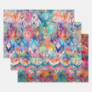 COLORFUL BOHO WATERCOLOR FLORAL DECORATIVE PAPER