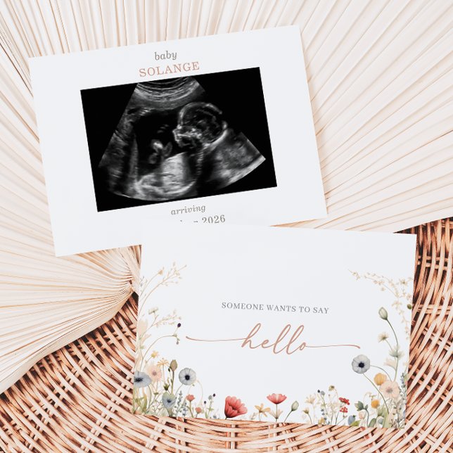 Colorful Boho Wildflower Photo Pregnancy Card (Creator Uploaded)