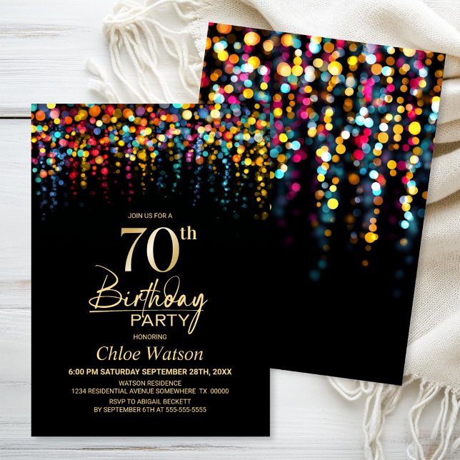 Colorful Bokeh Party Lights 70th Birthday Party Invitation (Creator Uploaded)