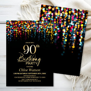 Colorful Bokeh Party Lights 90th Birthday Party Invitation