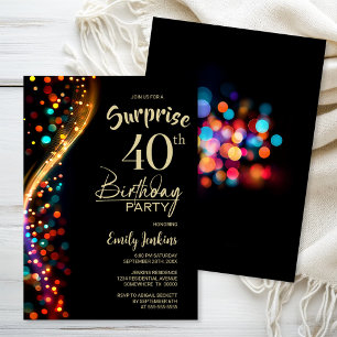 Colorful Bokeh Surprise 40th Birthday Party Invitation