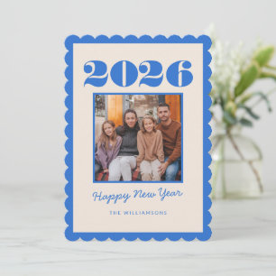 Colorful Bold Festive Blue Two Photo 2026 New Year Holiday Card