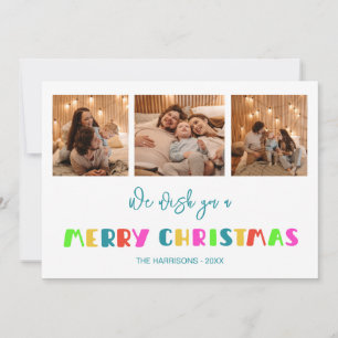 Colorful Bold Merry Christmas Three Photos  Holiday Card