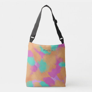 Colorful Bold Modern Artist Pattern + Custom Name Crossbody Bag