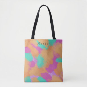 Colorful Bold Modern Artist Pattern + Custom Name Tote Bag