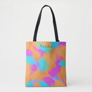 Colorful Bold Modern Artist Pattern + Custom Name Tote Bag