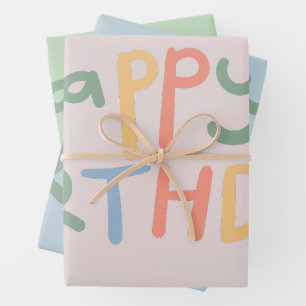 Colorful Bold Pastel Happy Birthday Text Gift Wrapping Paper Sheet