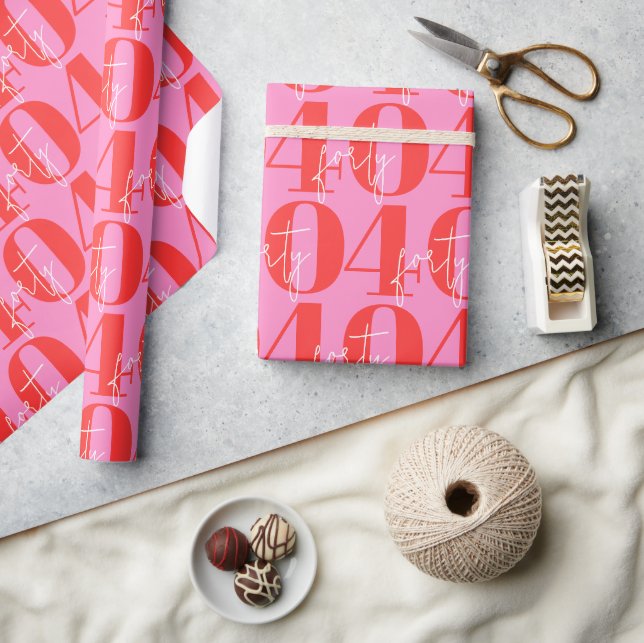 Colorful Bold Pink and Red 40th Birthday  Wrapping Paper (Crafts)