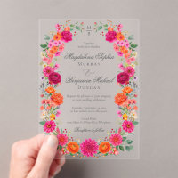 Colorful Bold Pink & Orange Floral Garden Wedding