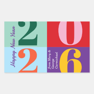 Colorful Bold Year Blocks New Year Party Rectangular Sticker