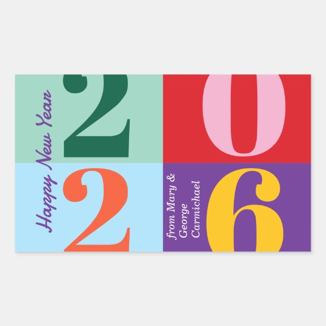 Colorful Bold Year Blocks New Year Party Rectangular Sticker (Front)